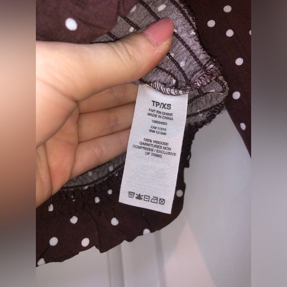 BNWT Garage Brown Polka Dot Women's Bubble Sleeve Blouse Top - XS - Picture 12 of 12